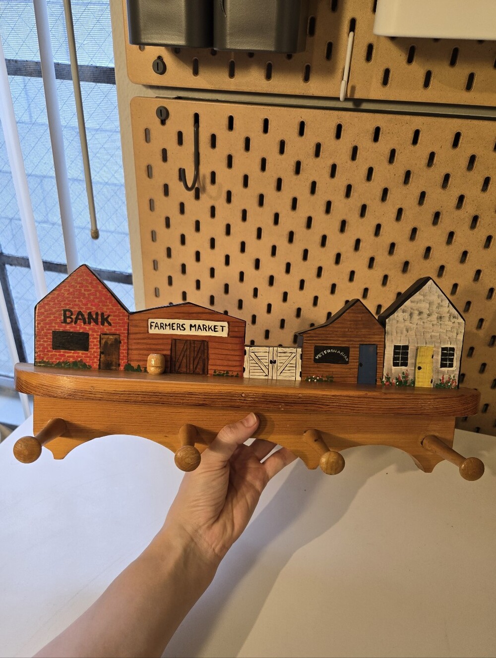 Wooden Country Peg Coat Key Hat Rack Shelf Primitive GrandmaCore Whimsical Cute